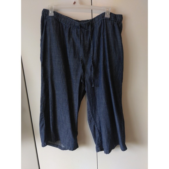 Woman Within Pants - Woman Within Wide Leg Cropped Denim Pants Plus Size 26 Elastic Waist Flowy